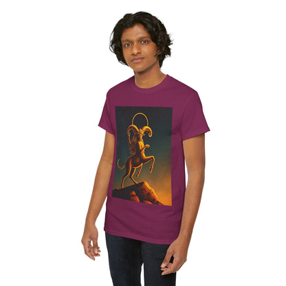 Unisex Heavy Cotton T-Shirt, Mountain Top 1v, Aries Zodiac Design