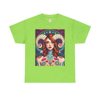 Unisex Heavy Cotton T-Shirt, Aries, Zodiac v1, Sexy Art