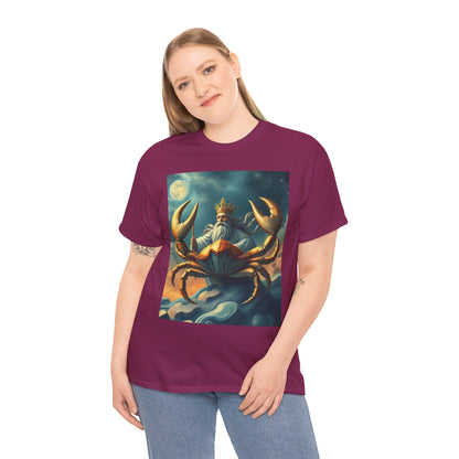 Unisex Heavy Cotton T-Shirt, Crustacean King, Cancer Zodiac Design