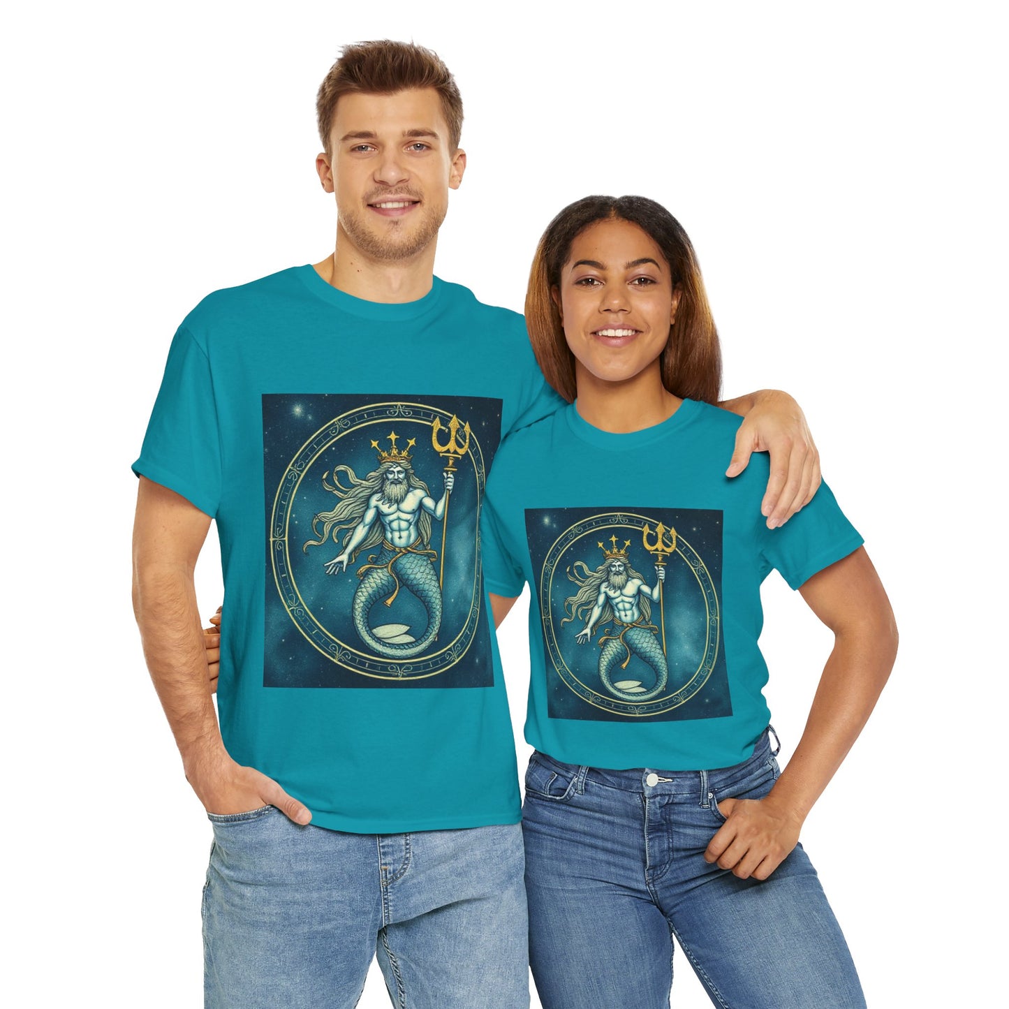Unisex Heavy Cotton T-Shirt, Aquarius God 5v, Zodiac Design