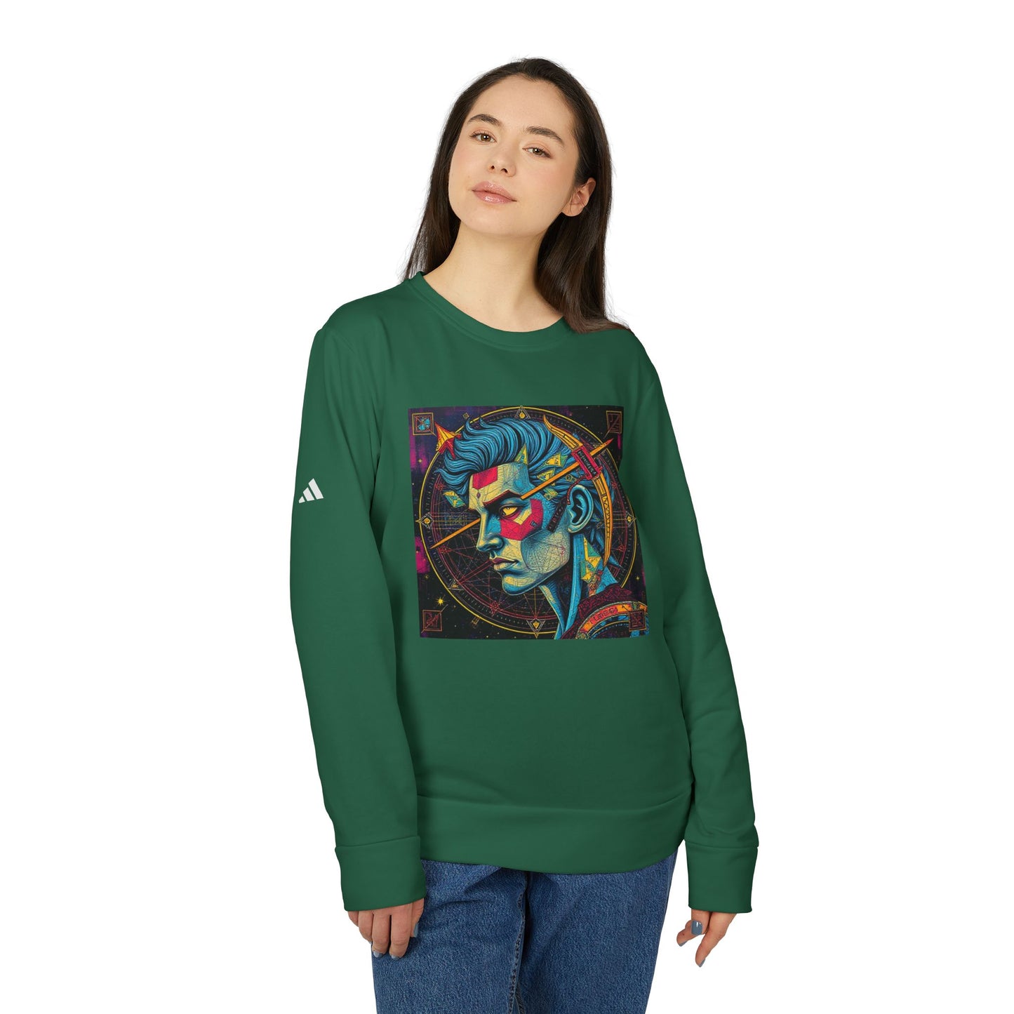 Adidas, Unisex Fleece Crewneck Sweatshirt, Sagittarius, Pop Art, Zodiac