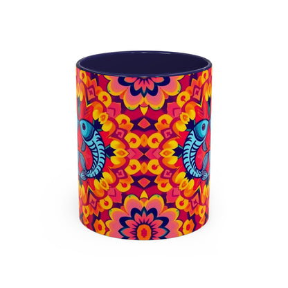 Accent Coffee Mug, Pisces, Zodiac v1, Flower Pattern, (11, 15oz)