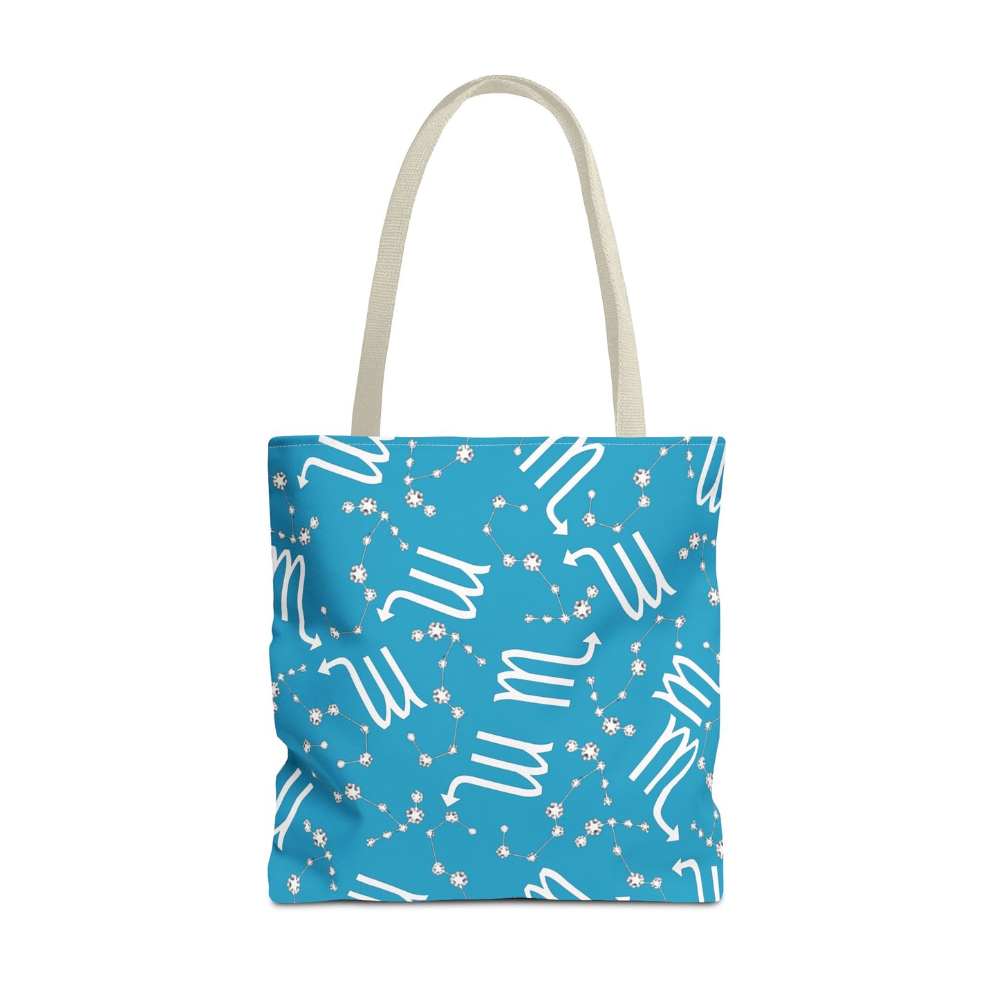 Tote Bag, Scorpio Zodiac Sign, AOP, (Turquoise, White)