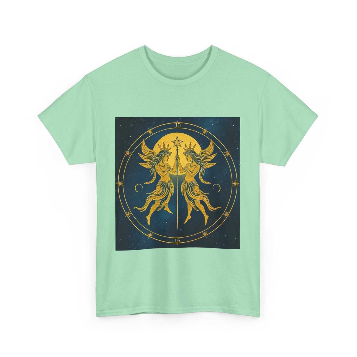 Unisex Heavy Cotton T-Shirt, Space Angel Twins v4, Gemini Zodiac Design