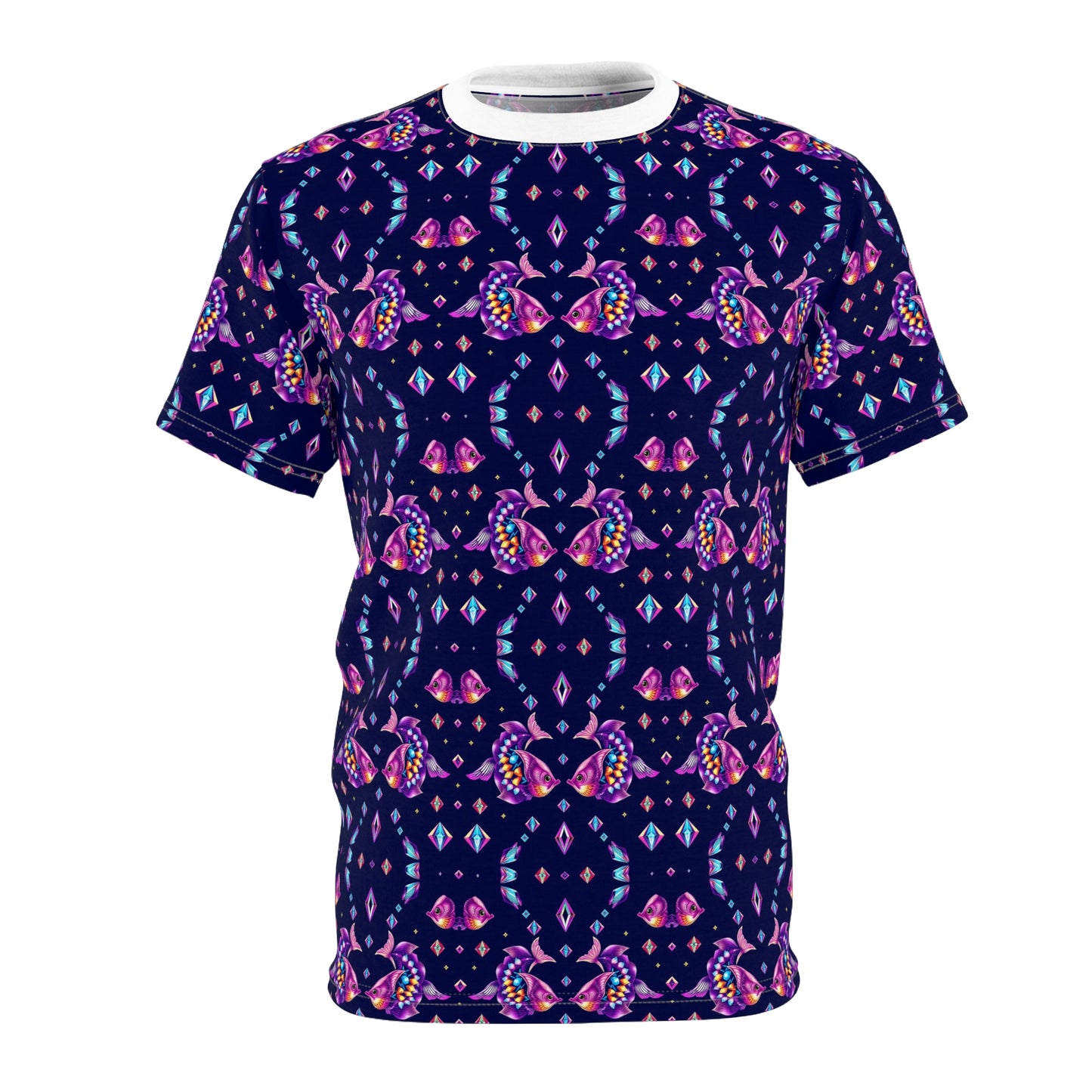 Unisex Cut & Sew T-Shirt, (AOP), Pisces, Zodiac v2, Jewels Pattern