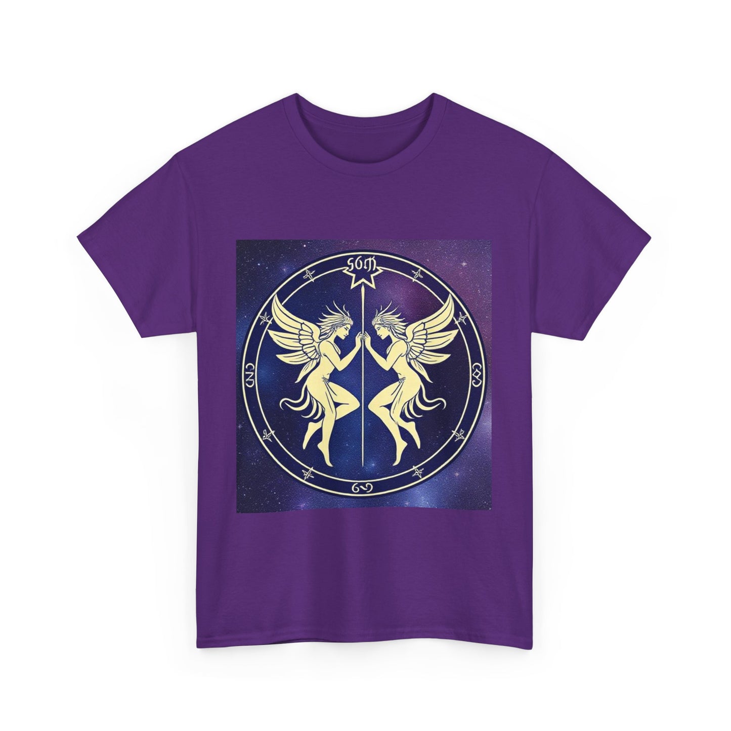 Unisex Heavy Cotton T-Shirt, Space Angel Twins v1, Gemini Zodiac Design