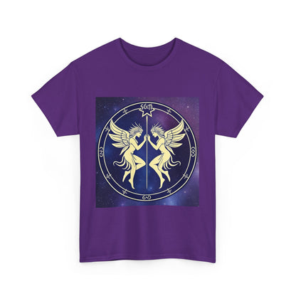 Unisex Heavy Cotton T-Shirt, Space Angel Twins v1, Gemini Zodiac Design