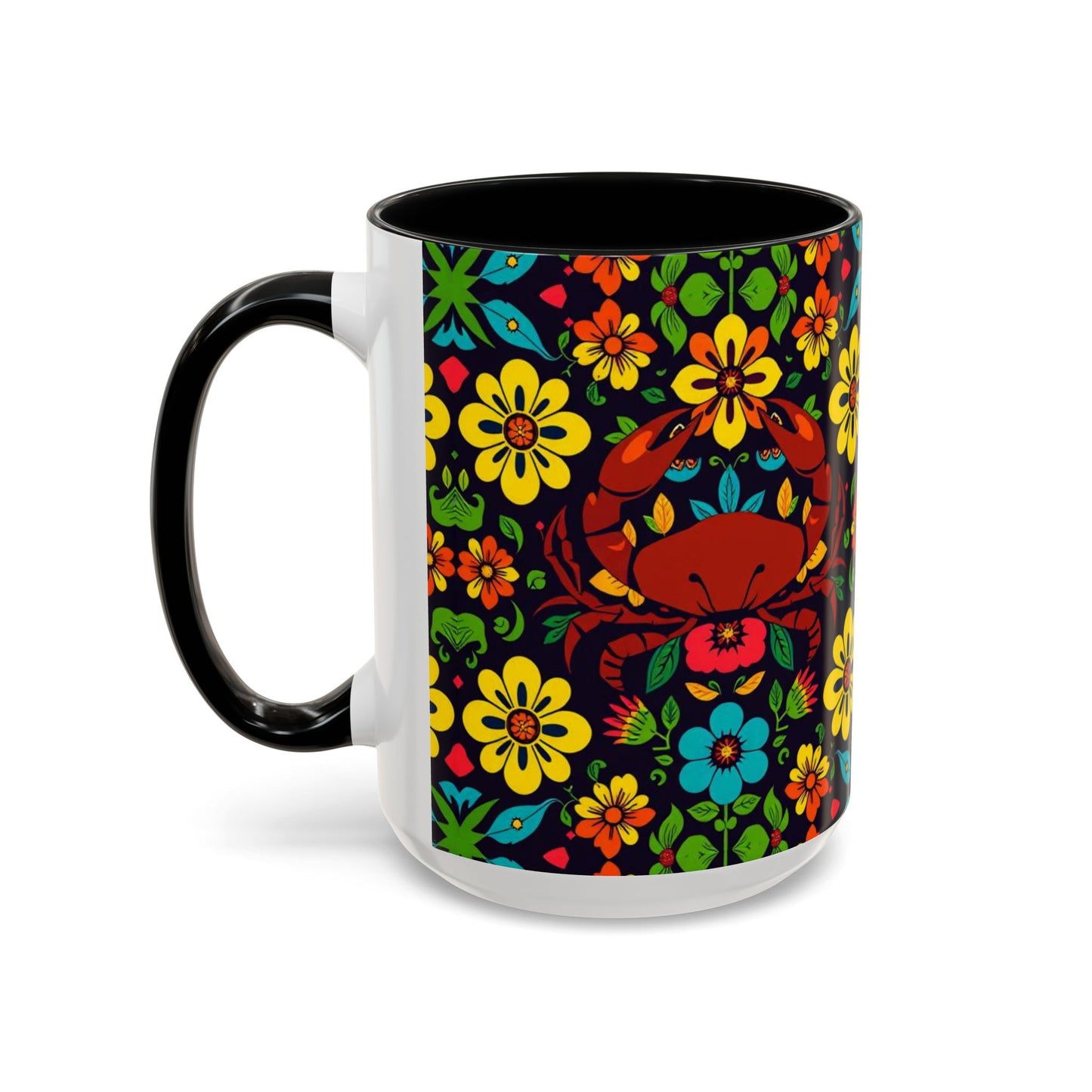 Accent Coffee Mug, Cancer, Zodiac v2, Flower Pattern, (11, 15oz)