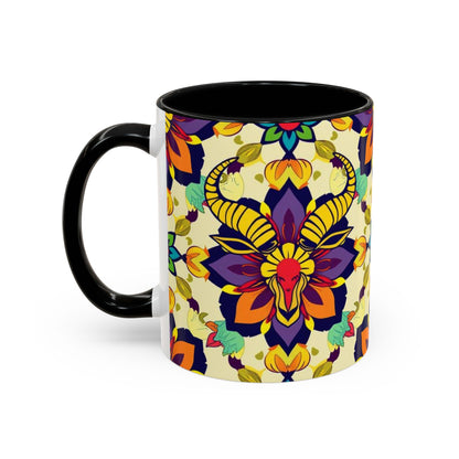 Accent Coffee Mug, Taurus, Zodiac v3. Flower Pattern, (11, 15oz)