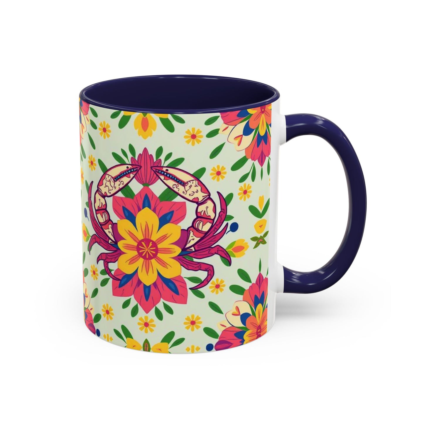 Accent Coffee Mug, Cancer, Zodiac v3, Flower Pattern, (11, 15oz)