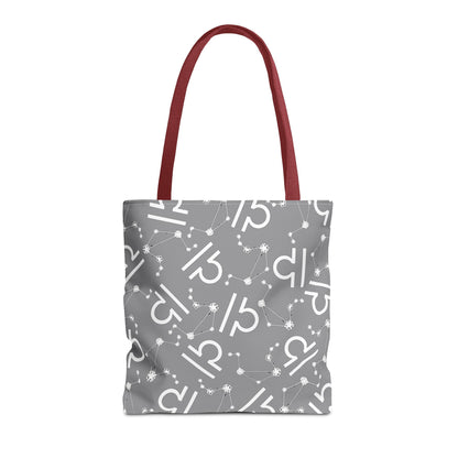 Tote Bag, Libra Zodiac Sign, AOP, (Grey, White)