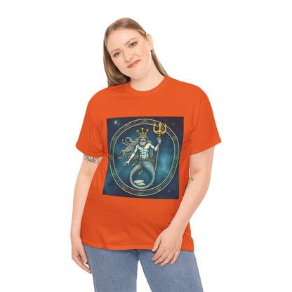 Unisex Heavy Cotton T-Shirt, Aquarius God 6v, Zodiac Design