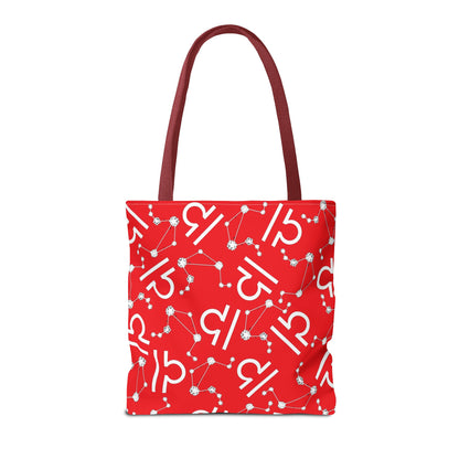 Tote Bag, Libra Zodiac Sign, AOP, (Red, White)