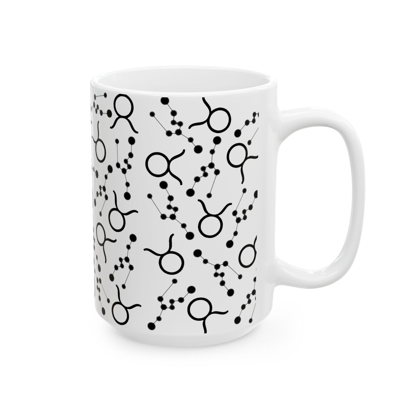 Ceramic Mug, (11oz, 15oz), Ceramic Coffee Mug, AOP, Constellation & Symbol, Taurus Zodiac Design