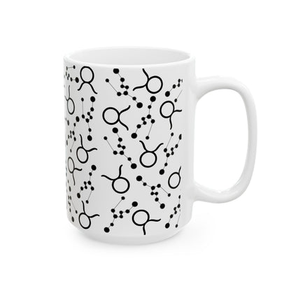 Ceramic Mug, (11oz, 15oz), Ceramic Coffee Mug, AOP, Constellation & Symbol, Taurus Zodiac Design