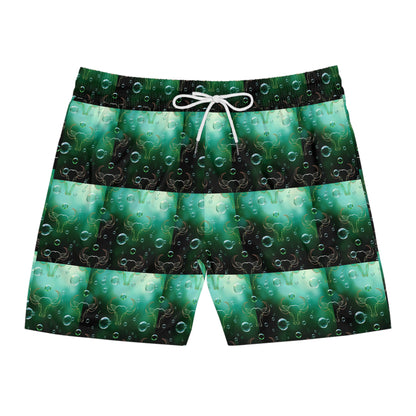 Men's Mid-Length Swim Shorts, (AOP), Taurus, Zodiac v4, Bubble Pattern