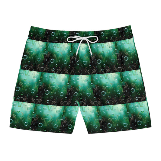 Men's Mid-Length Swim Shorts, (AOP), Taurus, Zodiac v4, Bubble Pattern