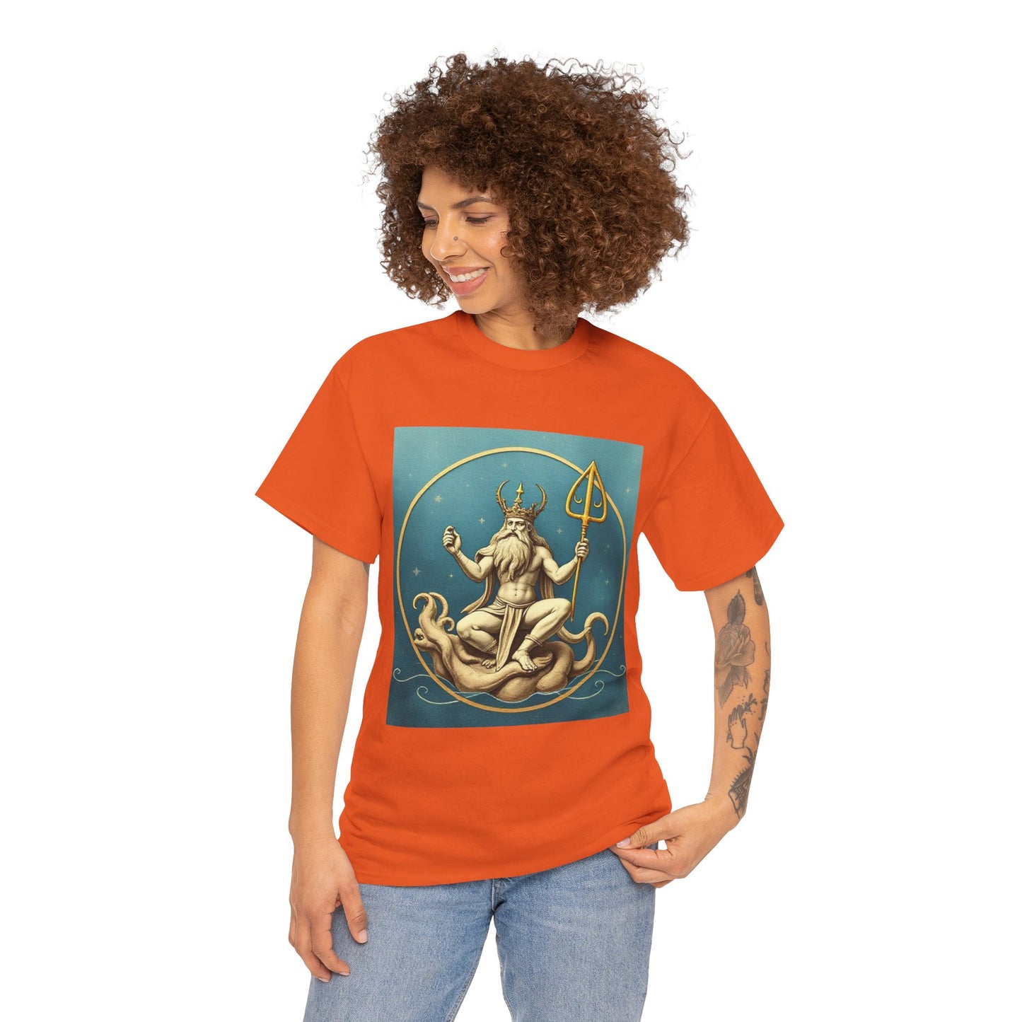 Unisex Heavy Cotton T-Shirt, Aquarius God 3v, Zodiac Design
