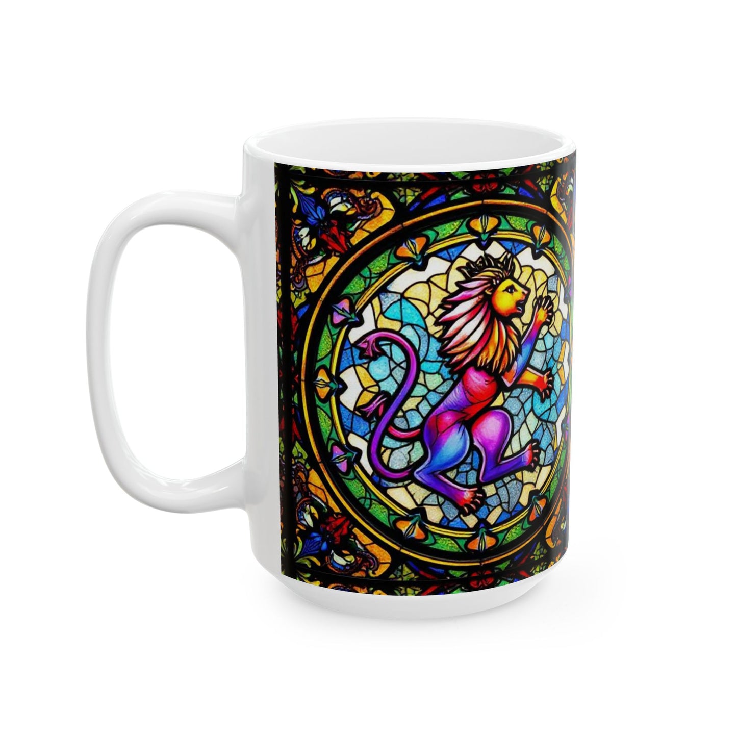 Ceramic Mug, (11oz, 15oz), Glass Design, AOP, Leo Zodiac Sign