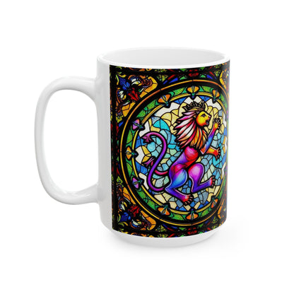 Ceramic Mug, (11oz, 15oz), Glass Design, AOP, Leo Zodiac Sign