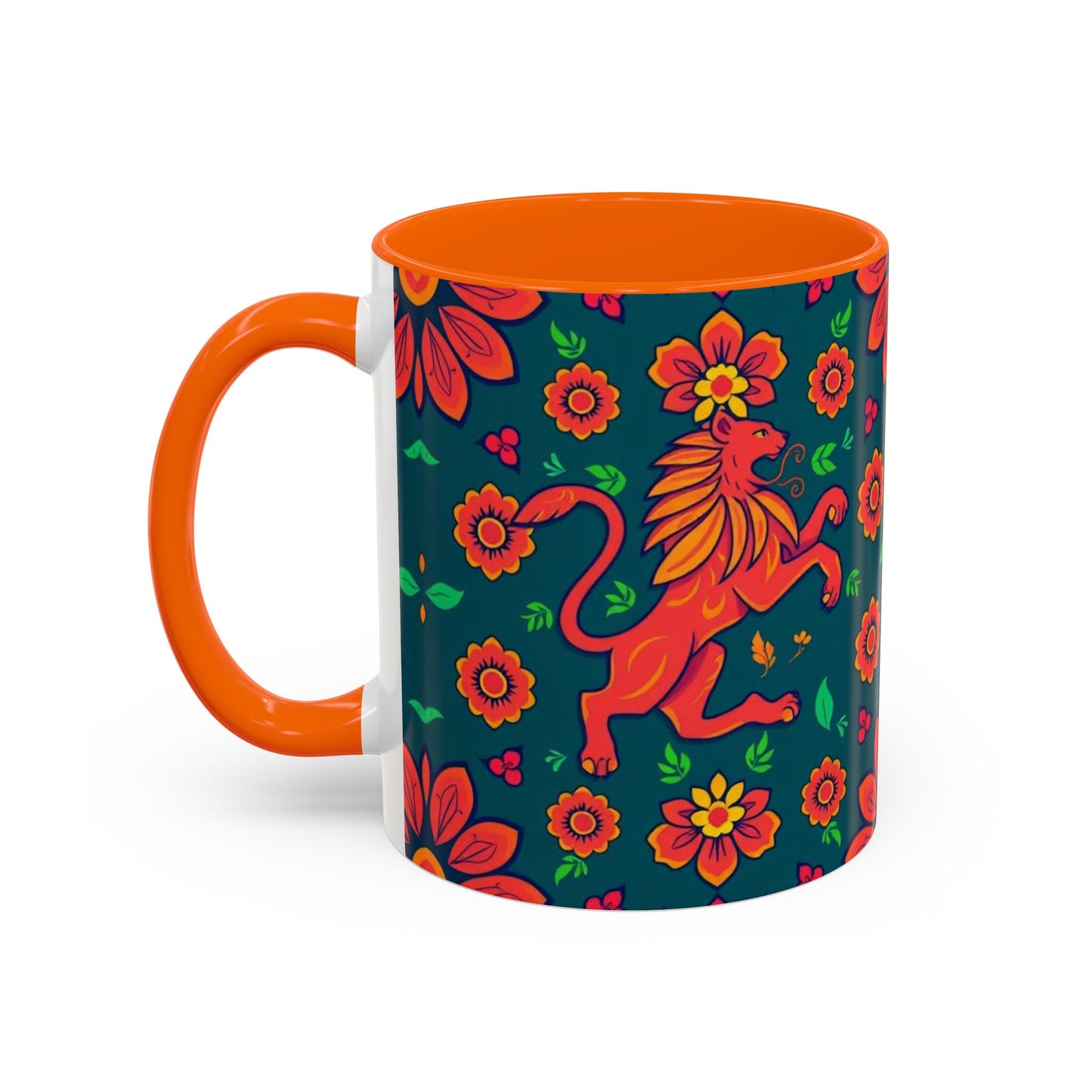Accent Coffee Mug, Leo, Zodiac v1, Flower Pattern, (11, 15oz)