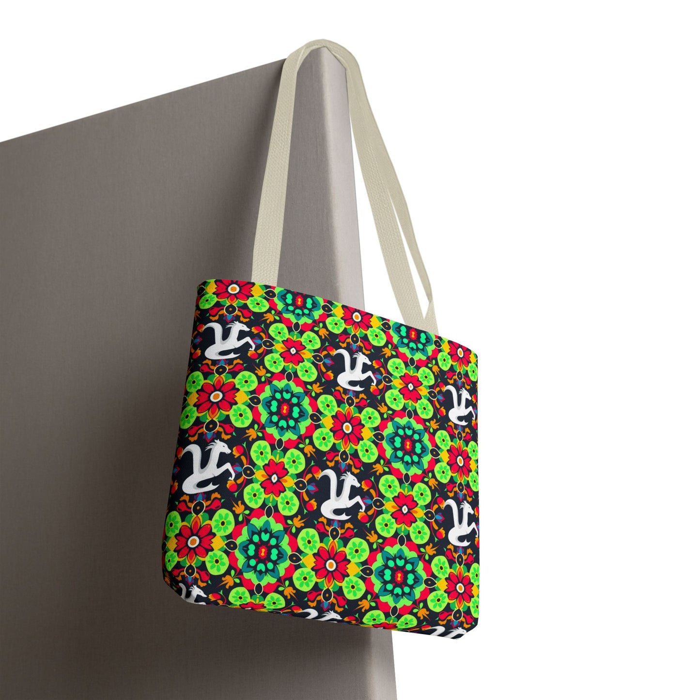 Tote Bag, (AOP), Aquarius, Zodiac v4, Flower Pattern