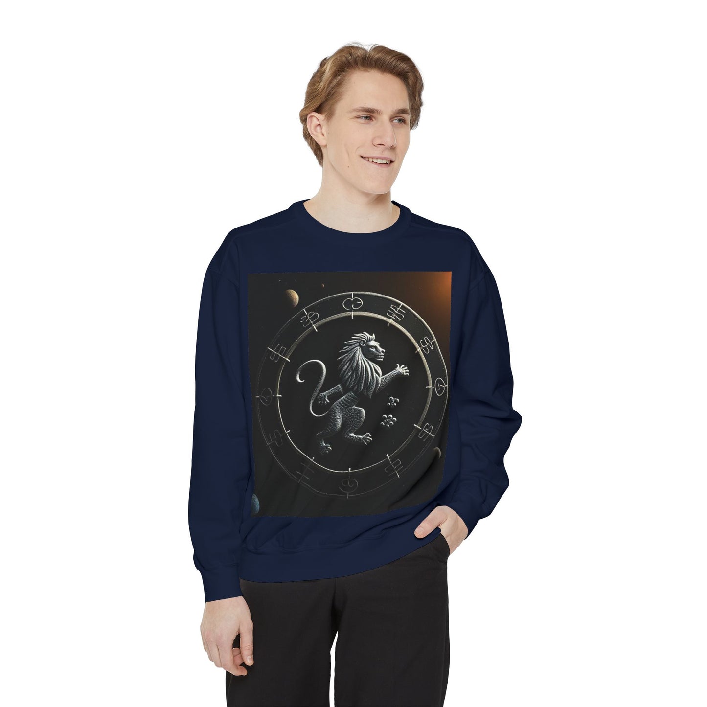 Garment-Dyed Sweatshirt, Unisex, Space Animal Design, Leo