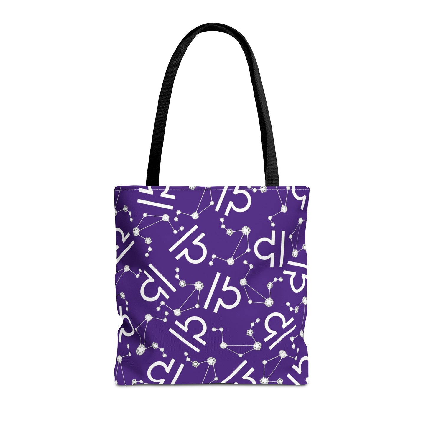 Tote Bag, Libra Zodiac Sign, AOP, (Purple, White)