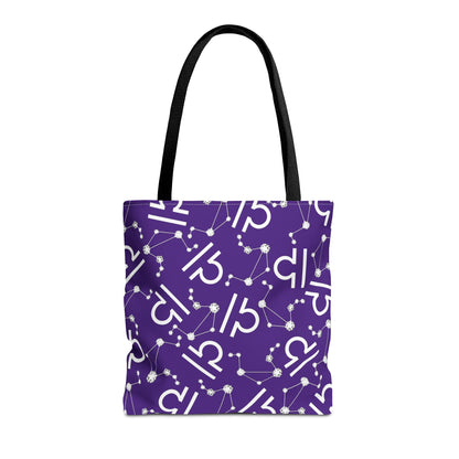 Tote Bag, Libra Zodiac Sign, AOP, (Purple, White)