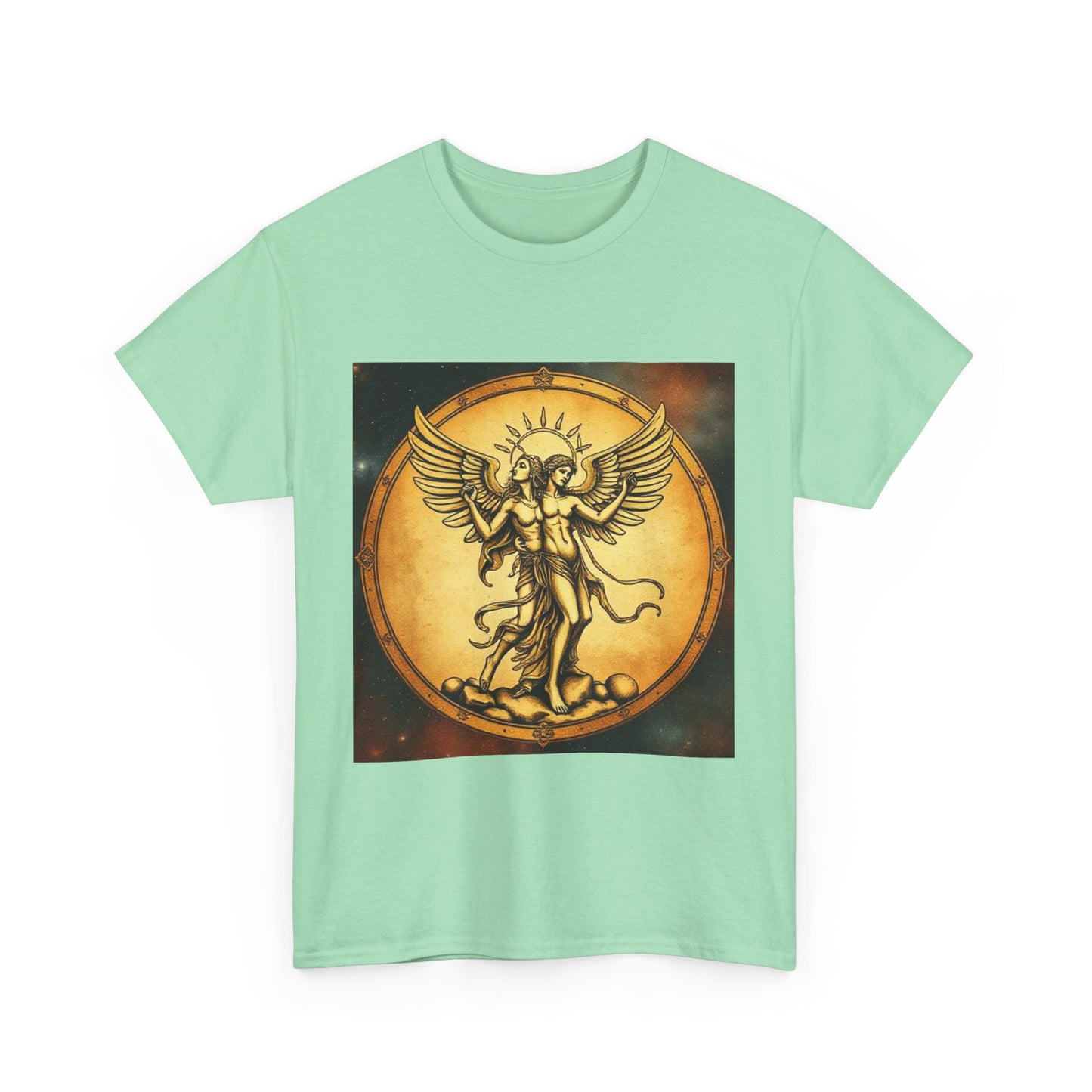 Unisex Heavy Cotton T-Shirt, Twin Angel v1, Gemini Zodiac Design