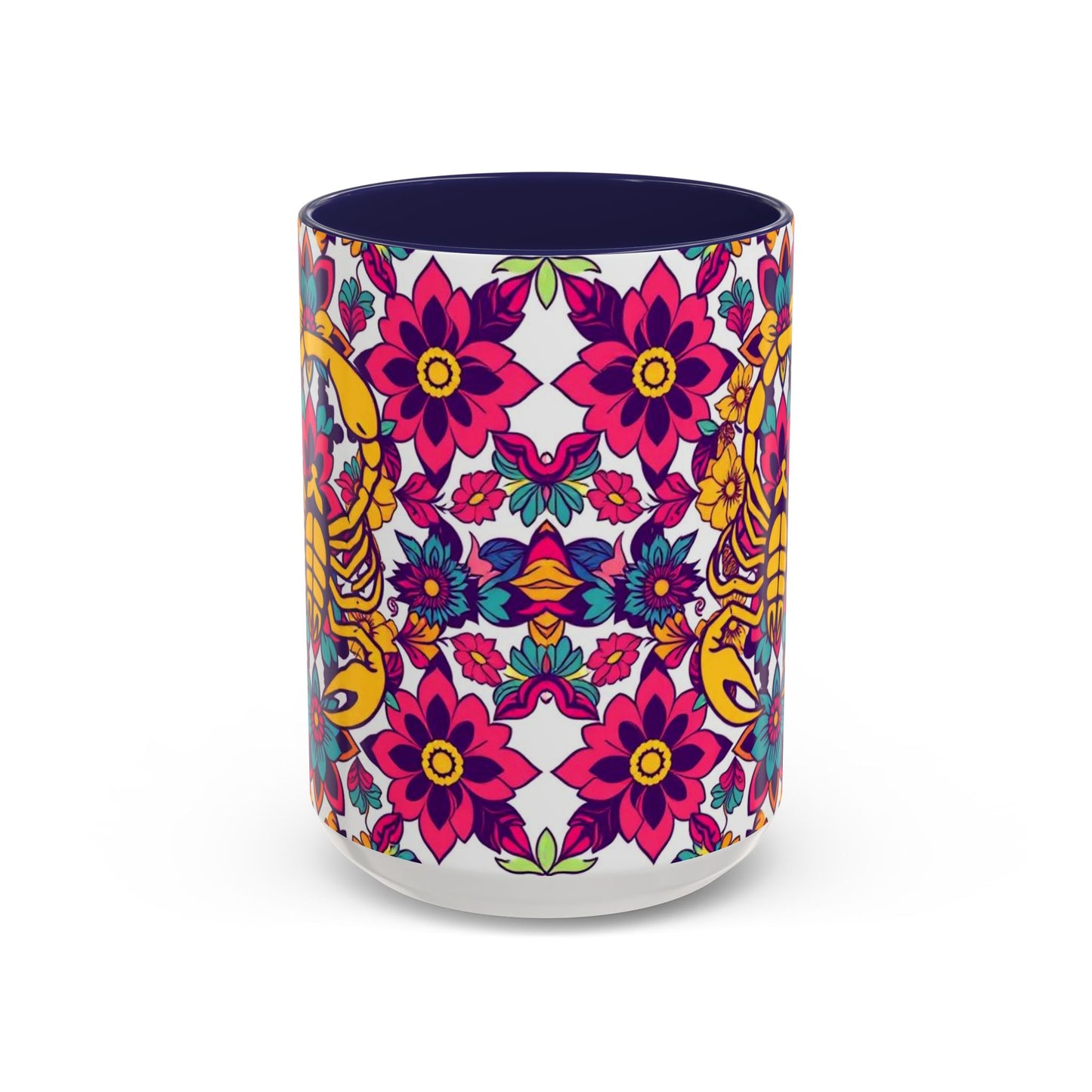 Accent Coffee Mug, Scorpio, Zodiac v2. Flower Pattern, (11, 15oz)