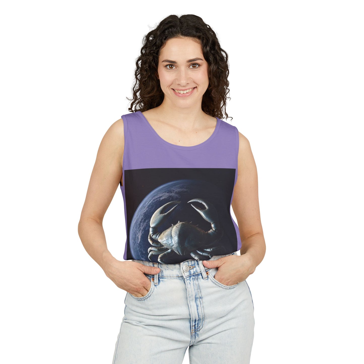 Unisex Garment-Dyed, Tank Top, Cancer Design, Planet Crab, 100% US cotton