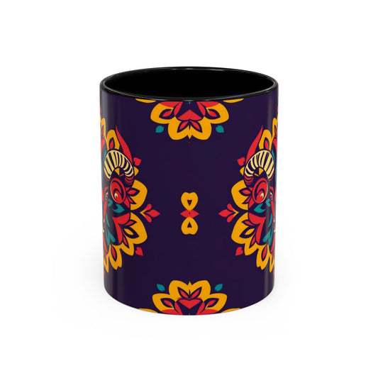 Accent Coffee Mug, Taurus, Zodiac v4. Flower Pattern, (11, 15oz)