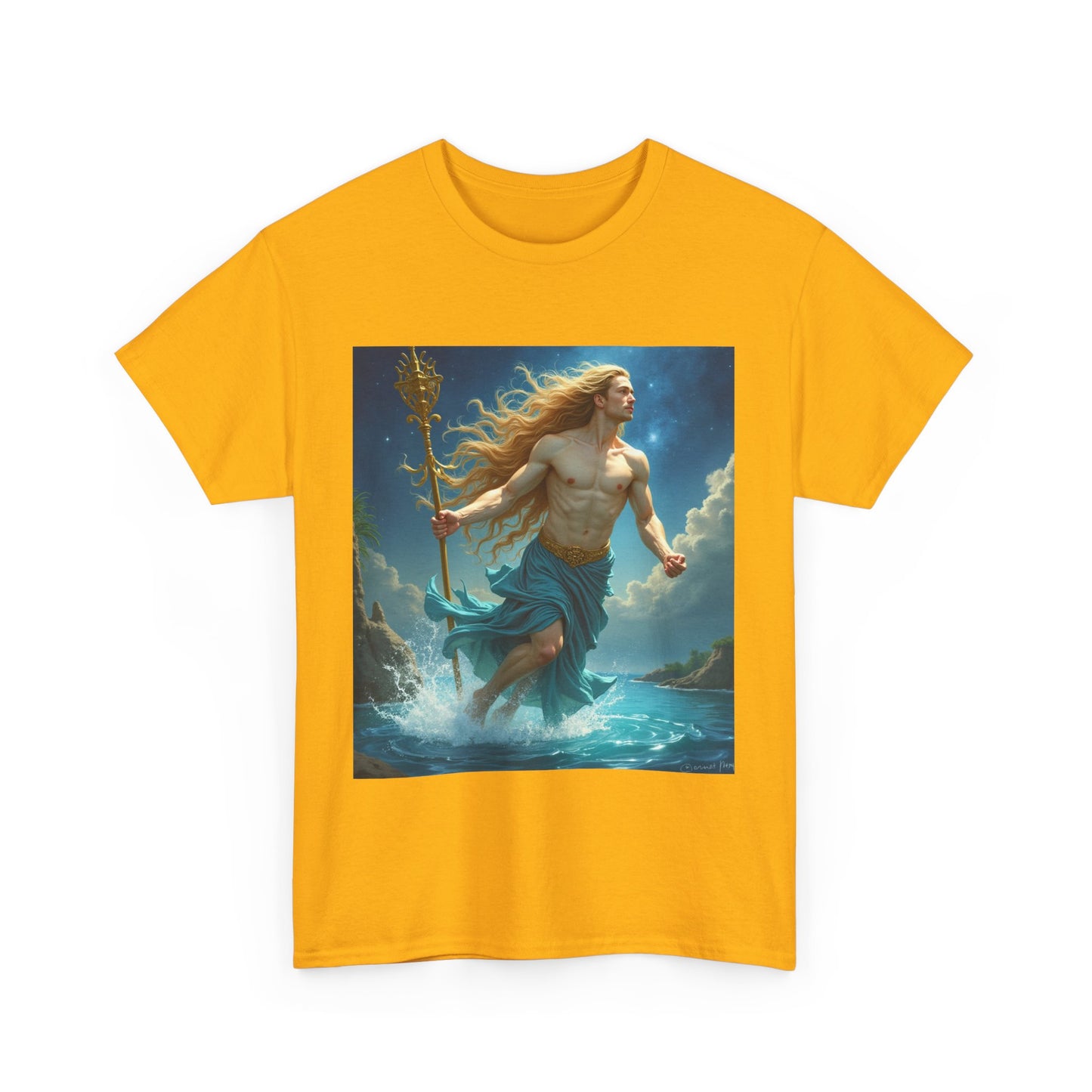 Unisex Heavy Cotton T-Shirt, Aquarius God 4v, Zodiac Design