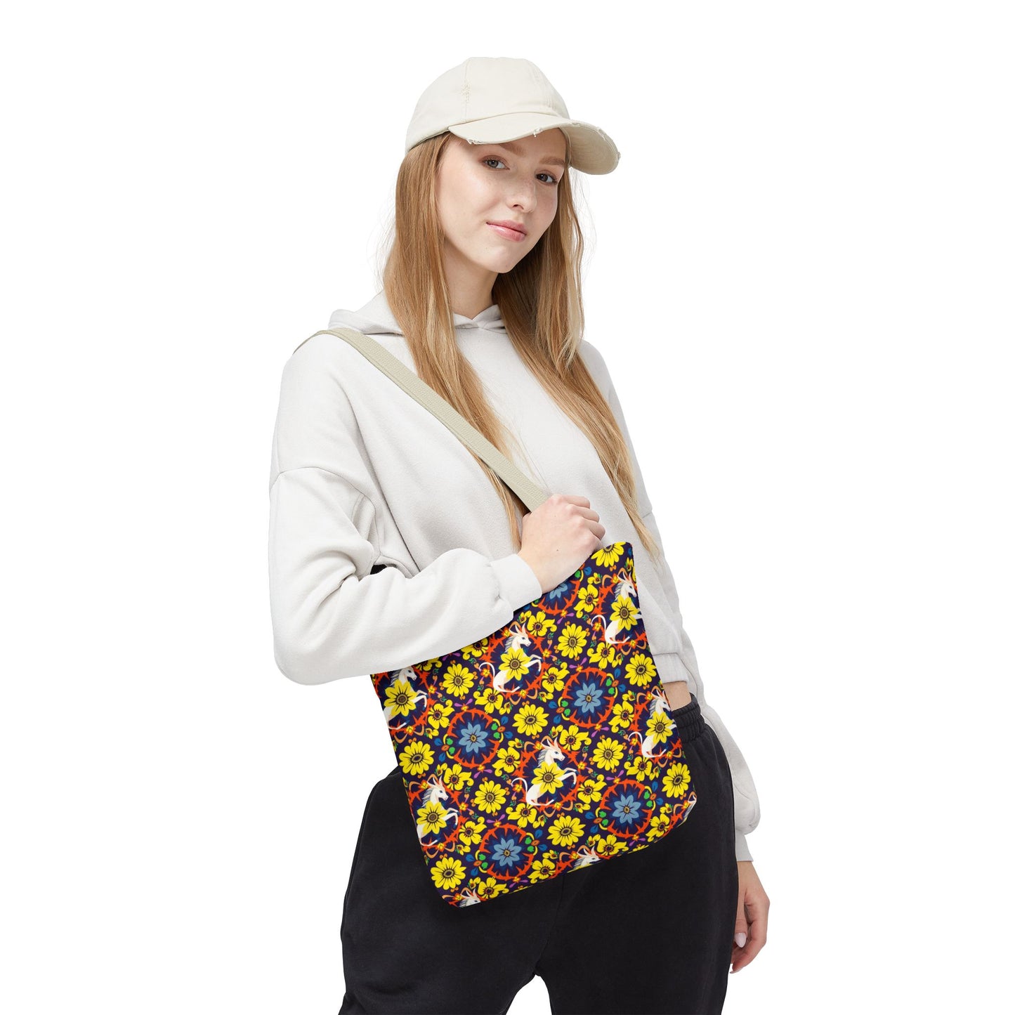 Tote Bag (AOP), Aquarius, Zodiac v1, Flower Pattern