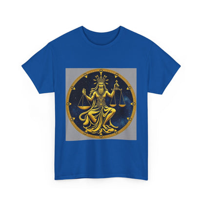 Unisex Heavy Cotton T-Shirt, Gold v1, Libra God, Zodiac Design