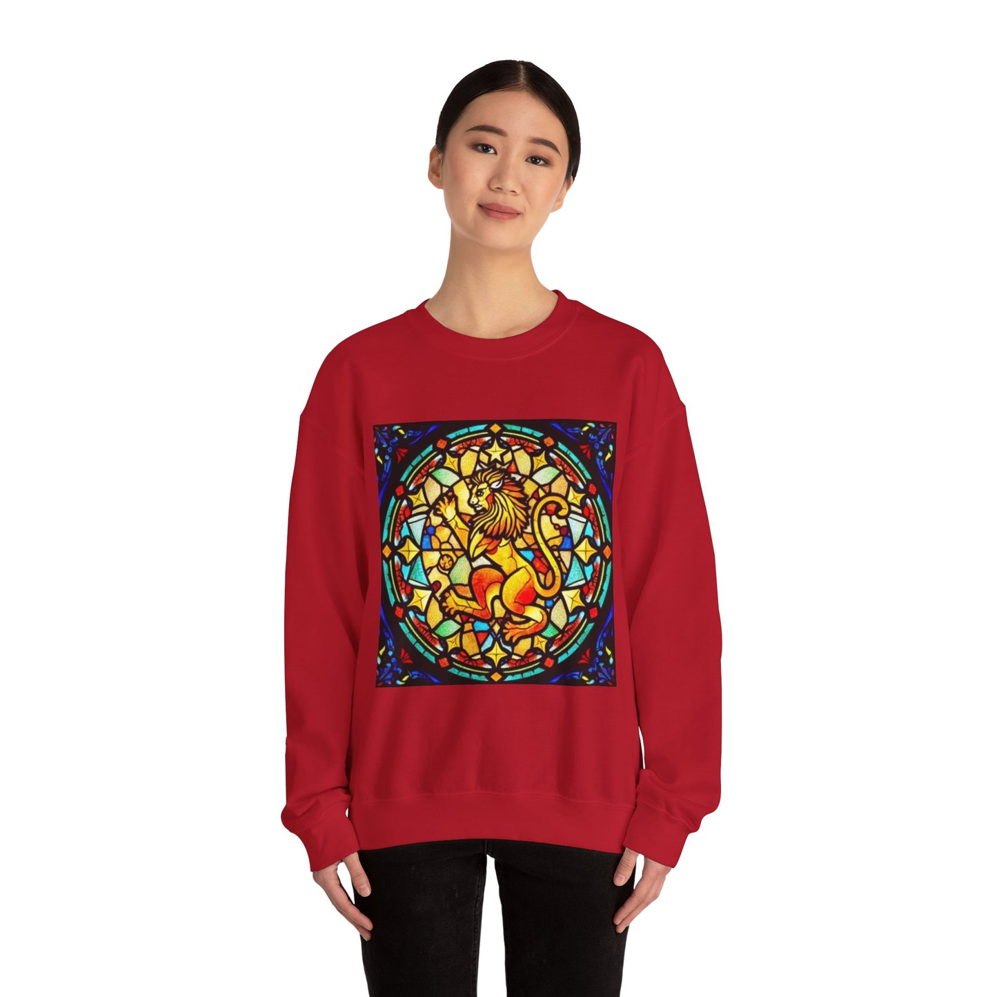 Unisex Heavy Blend™ Crewneck Sweatshirt, Glass 1, Leo Zodiac Design