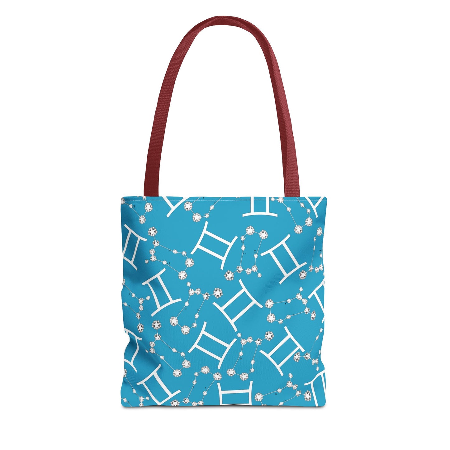 Tote Bag, Gemini Zodiac Sign, AOP, (Turquoise, White Print)