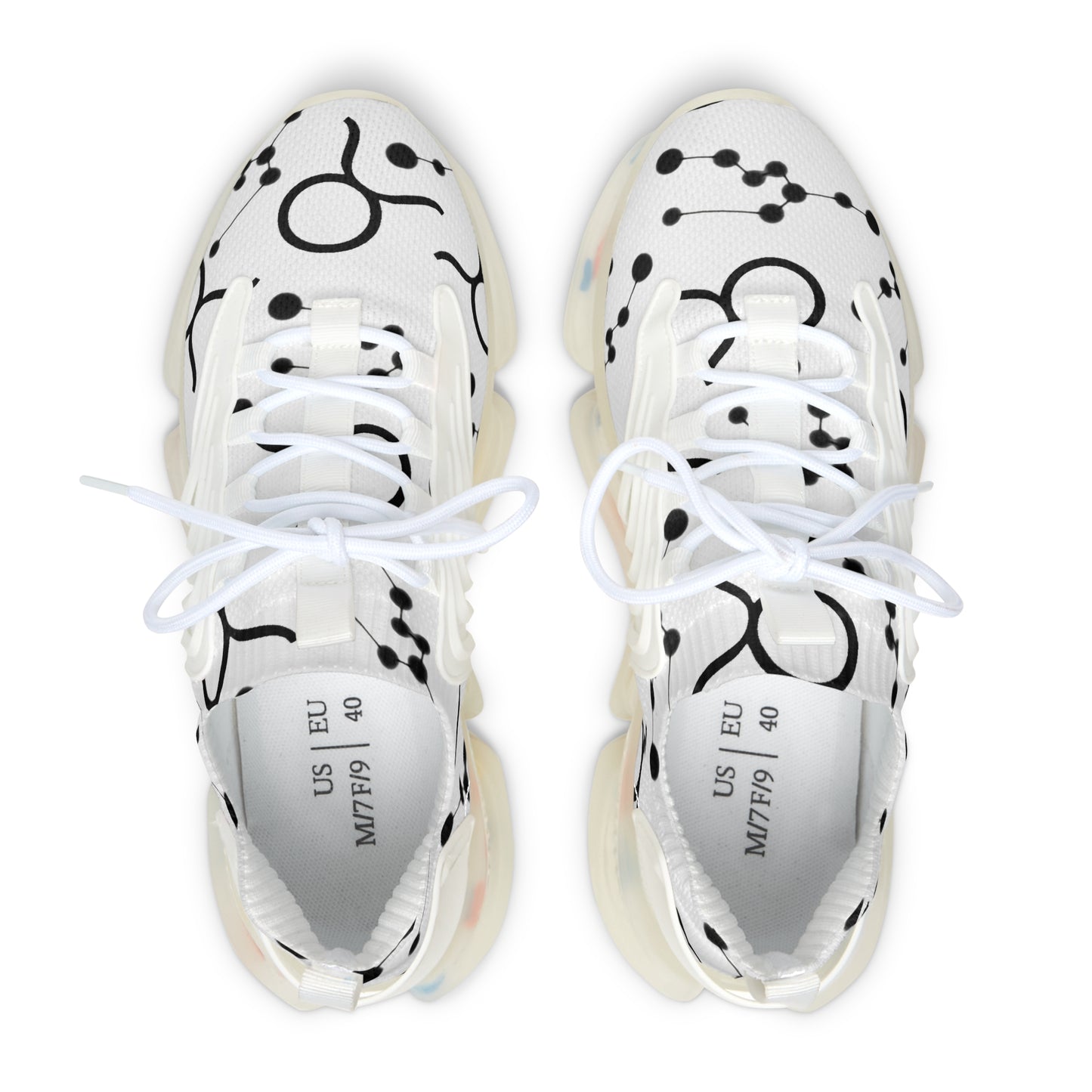 Women's Mesh Sneakers, Constellation & Symbol, Taurus Zodiac Sign, AOP