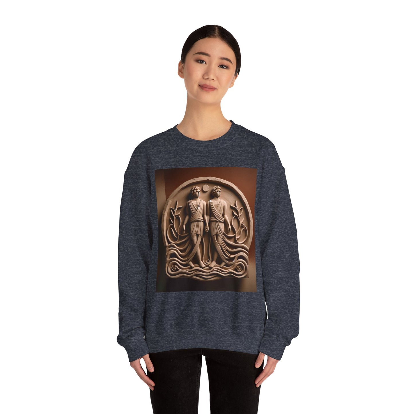 Unisex Heavy Blend™ Crewneck Sweatshirt, Stone Twins, Gemini Zodiac Design