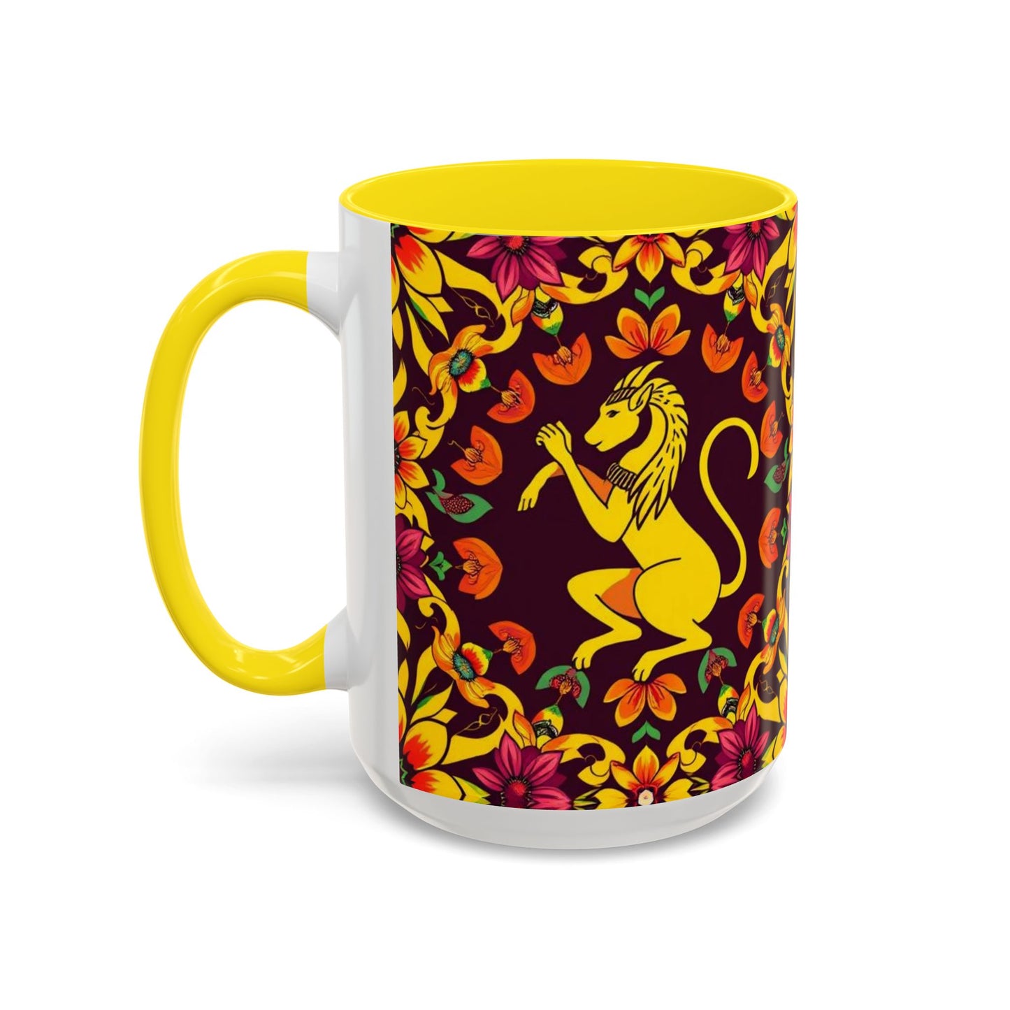 Accent Coffee Mug, Virgo, Zodiac v1. Flower Pattern, (11, 15oz)