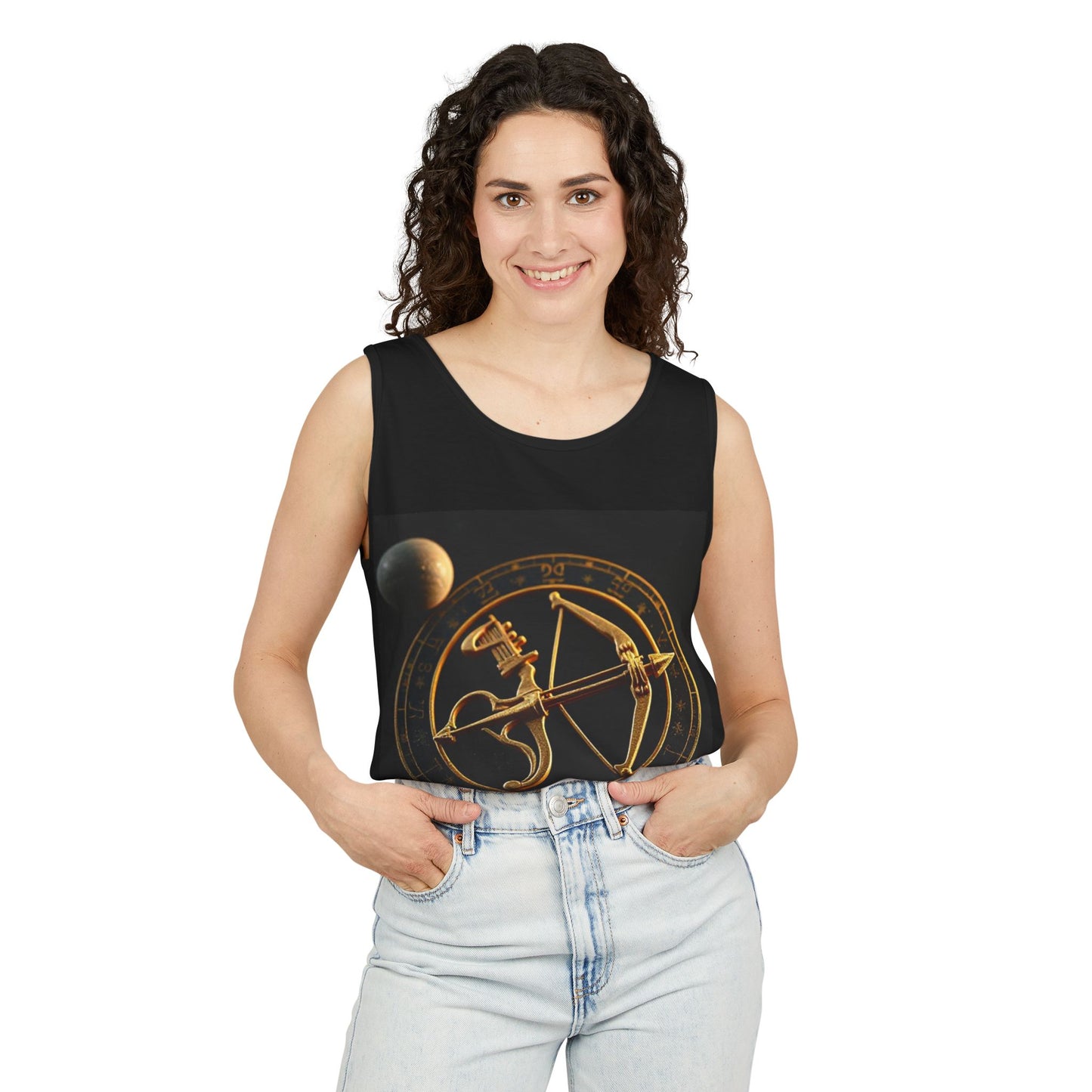 Unisex Garment-Dyed, Tank Top, Sagittarius Design, Planet Symbol v1, 100% US cotton