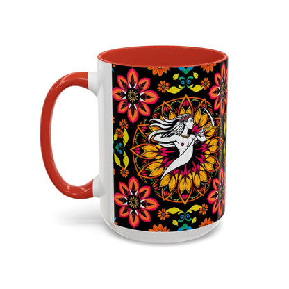 Accent Coffee Mug, Sagittarius, Zodiac v2. Flower Pattern, (11, 15oz)