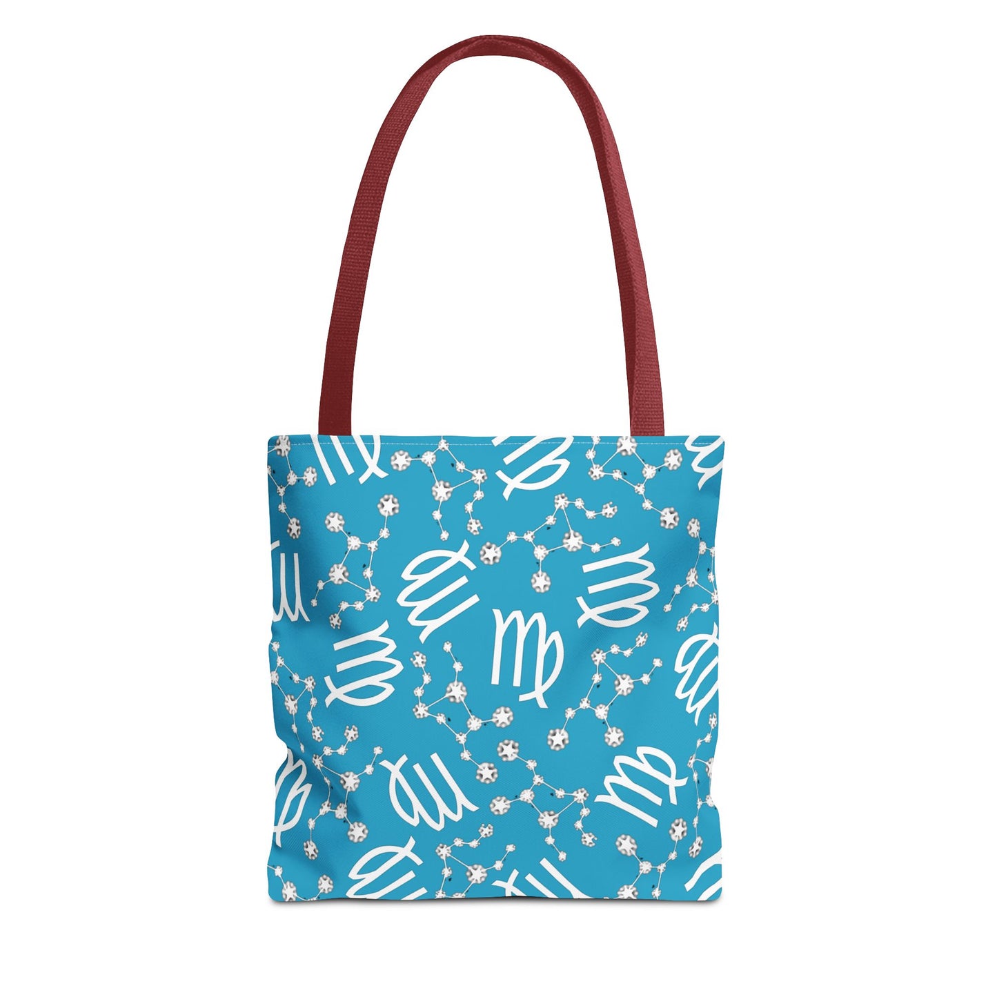 Tote Bag, Virgo Zodiac Sign, AOP, (Turquoise, White)