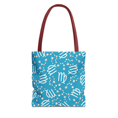 Tote Bag, Virgo Zodiac Sign, AOP, (Turquoise, White)