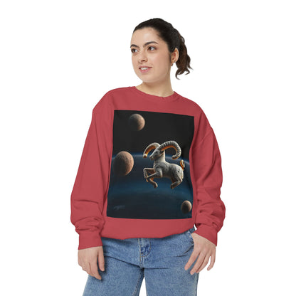 Garment-Dyed Sweatshirt, Unisex, Space Animal Design v1, Aries
