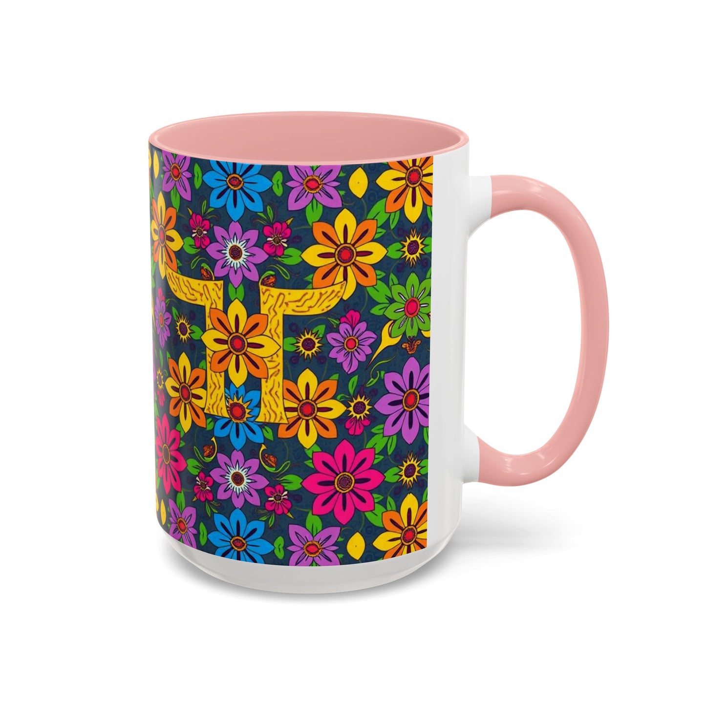 Accent Coffee Mug, Gemini, Zodiac v3, Flower Pattern, (11, 15oz)