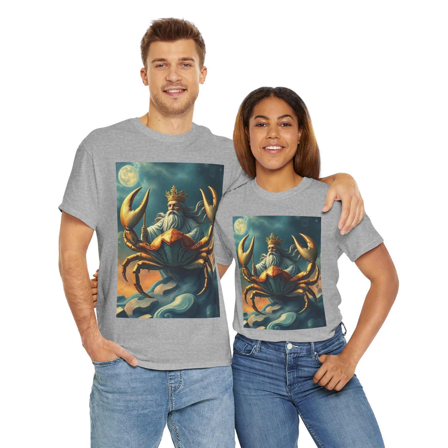 Unisex Heavy Cotton T-Shirt, Crustacean King v1, Cancer Zodiac Design