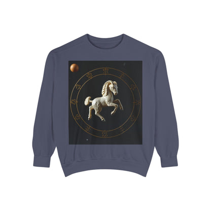 Garment-Dyed Sweatshirt, Unisex, Space Animal Design, Capricorn