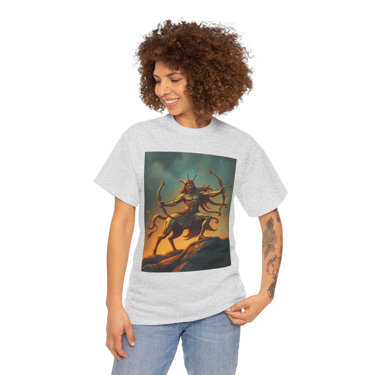 Unisex Heavy Cotton T-Shirt, Arrow Centaur v1, Sagittarius Zodiac Design
